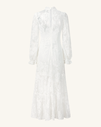Robe midi élégante en dentelle - Blanche