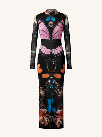 Robe légère en maille double couche, papillons et coléoptères – Multicolore