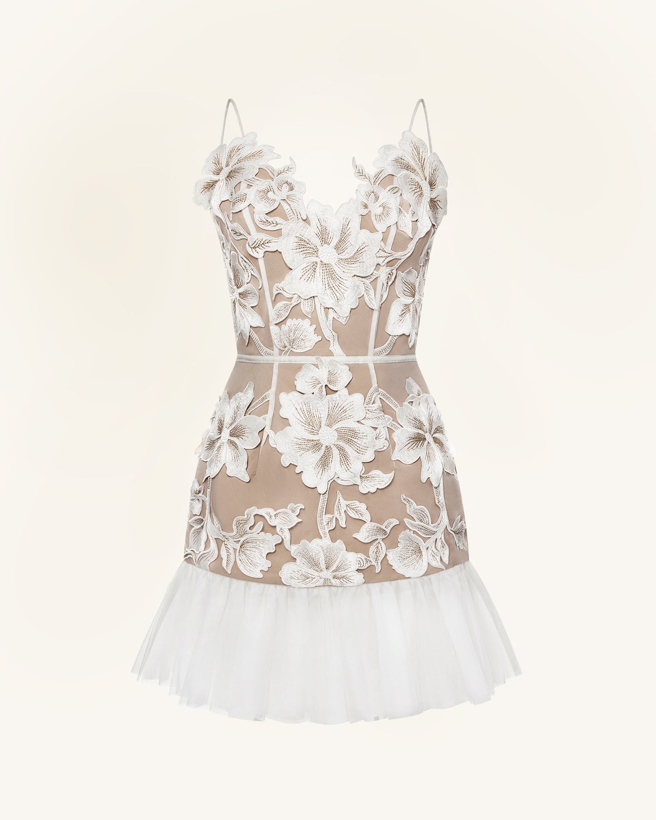 Robe Mini Fleurie à Bretelles - Blanc