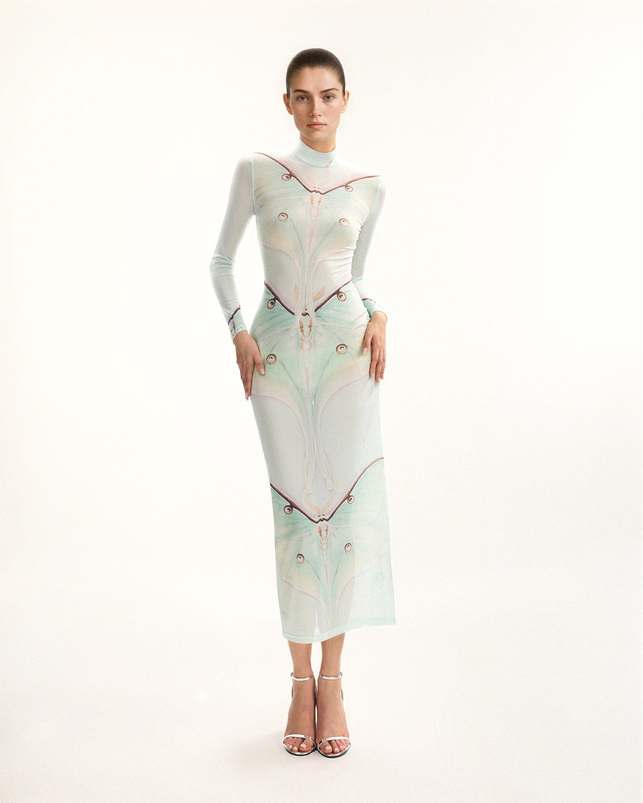 Robe en tulle transparent Moth – Vert/Beige