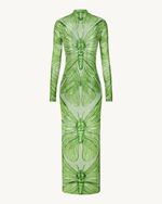 Robe en tulle transparent motif libellule – Vert