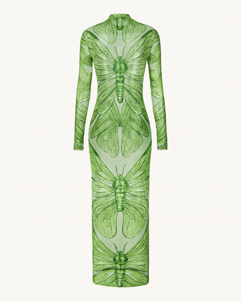 Robe en tulle transparent motif libellule – Vert