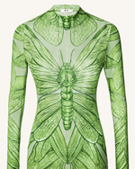 Robe en tulle transparent motif libellule – Vert