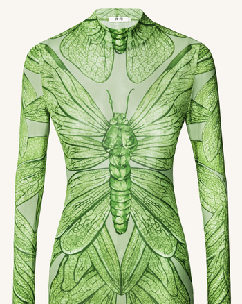 Robe en tulle transparent motif libellule – Vert
