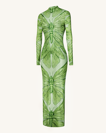 Robe en tulle transparent motif libellule – Vert