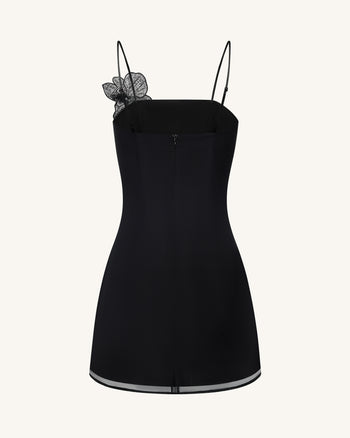 Robe courte à appliqués orchidée - Noir/Argent
