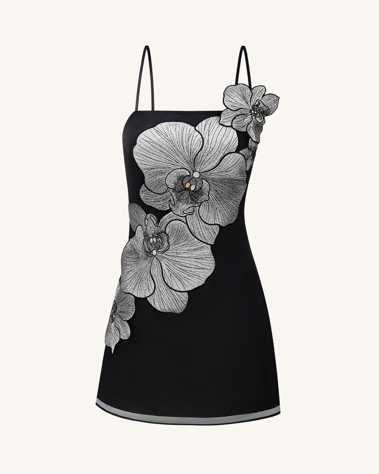 Robe courte à appliqués orchidée - Noir/Argent