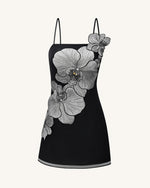 Robe courte à appliqués orchidée - Noir/Argent