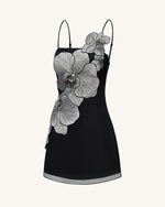 Robe courte à appliqués orchidée - Noir/Argent