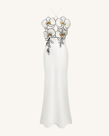 Robe Brodée Orchidée - Blanc/Noir