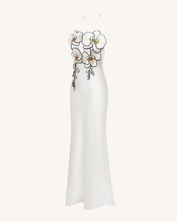 Robe Brodée Orchidée - Blanc/Noir