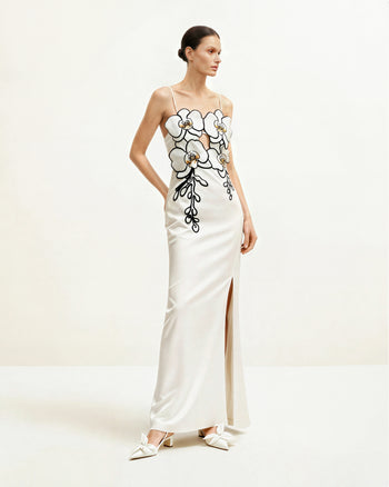 Robe Brodée Orchidée - Blanc/Noir