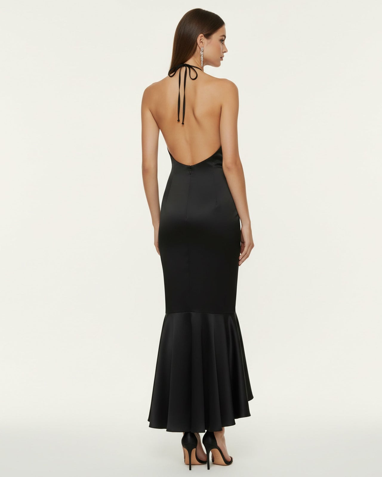 Robe midi asymétrique à broderies orchidées - Noir