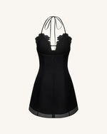 Robe Mini Brodée de Fleurs - Noire