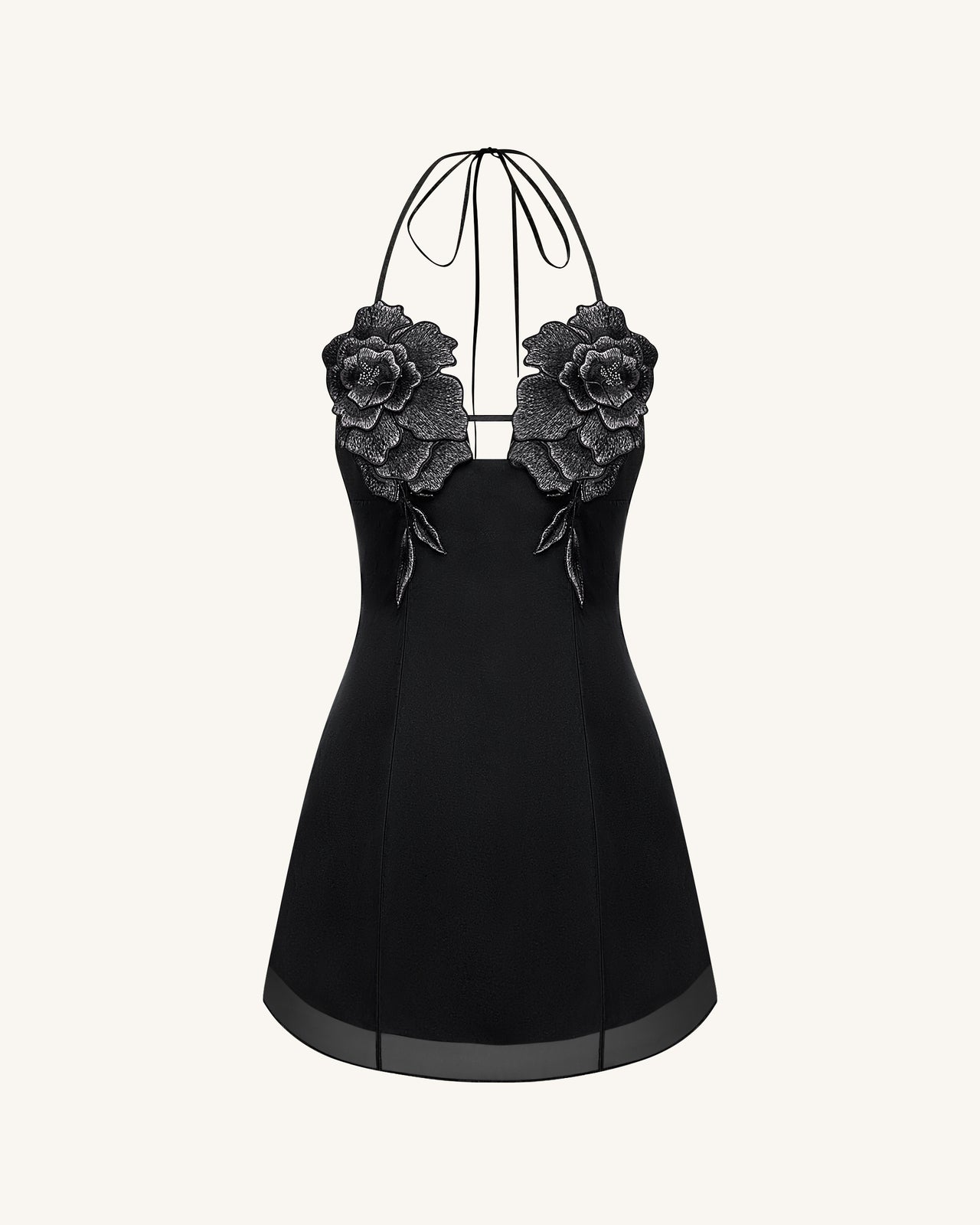 Robe Mini Brodée de Fleurs - Noire