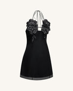 Robe Mini Brodée de Fleurs - Noire