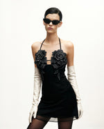 Robe Mini Brodée de Fleurs - Noire