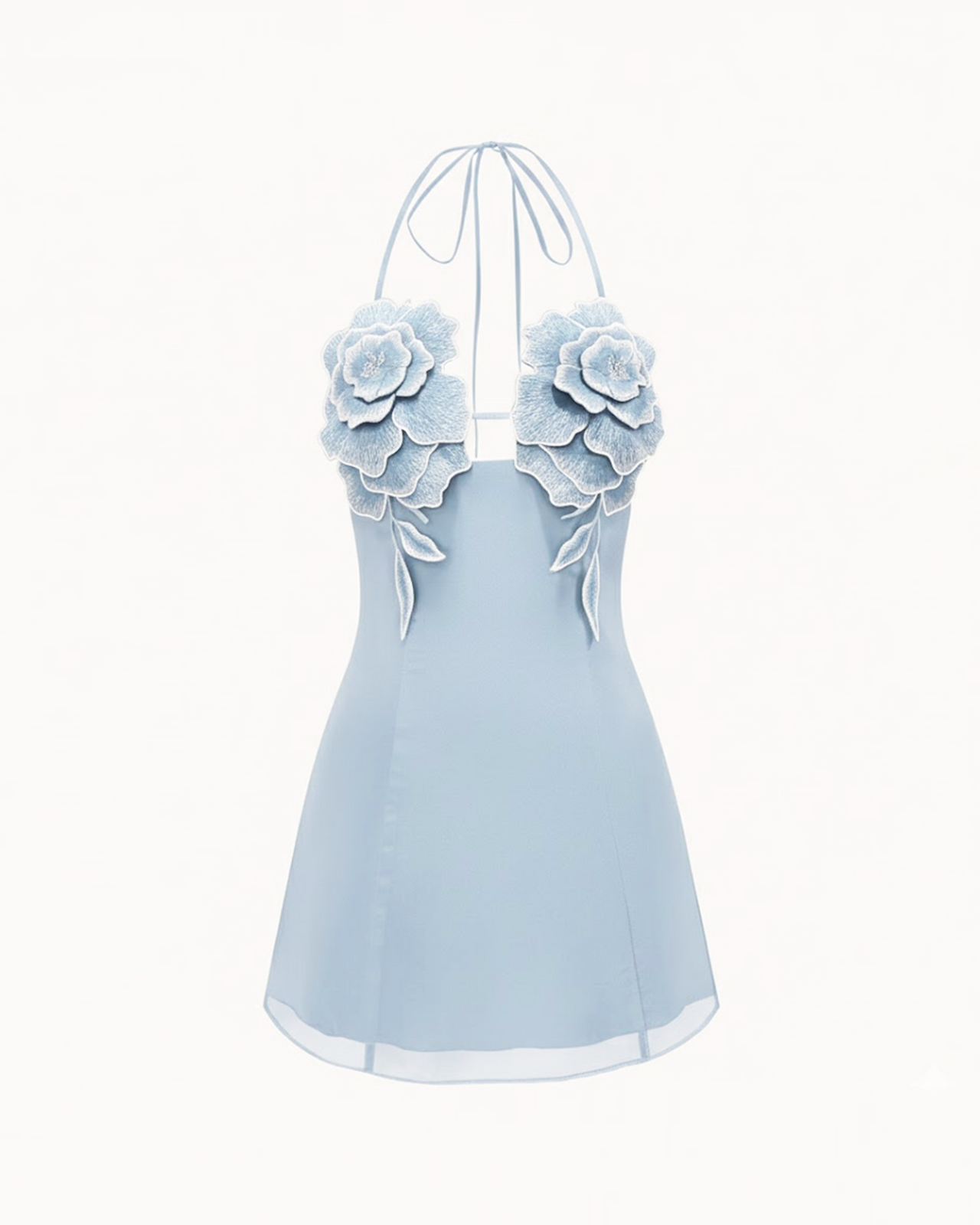 Mini-Robe Brodée de Fleurs - Bleu