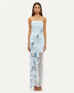 Robe brodée d'orchidées – Bleu Clair