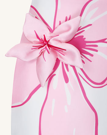 Robe courte avec appliqués floraux roses - Blanc/Rose