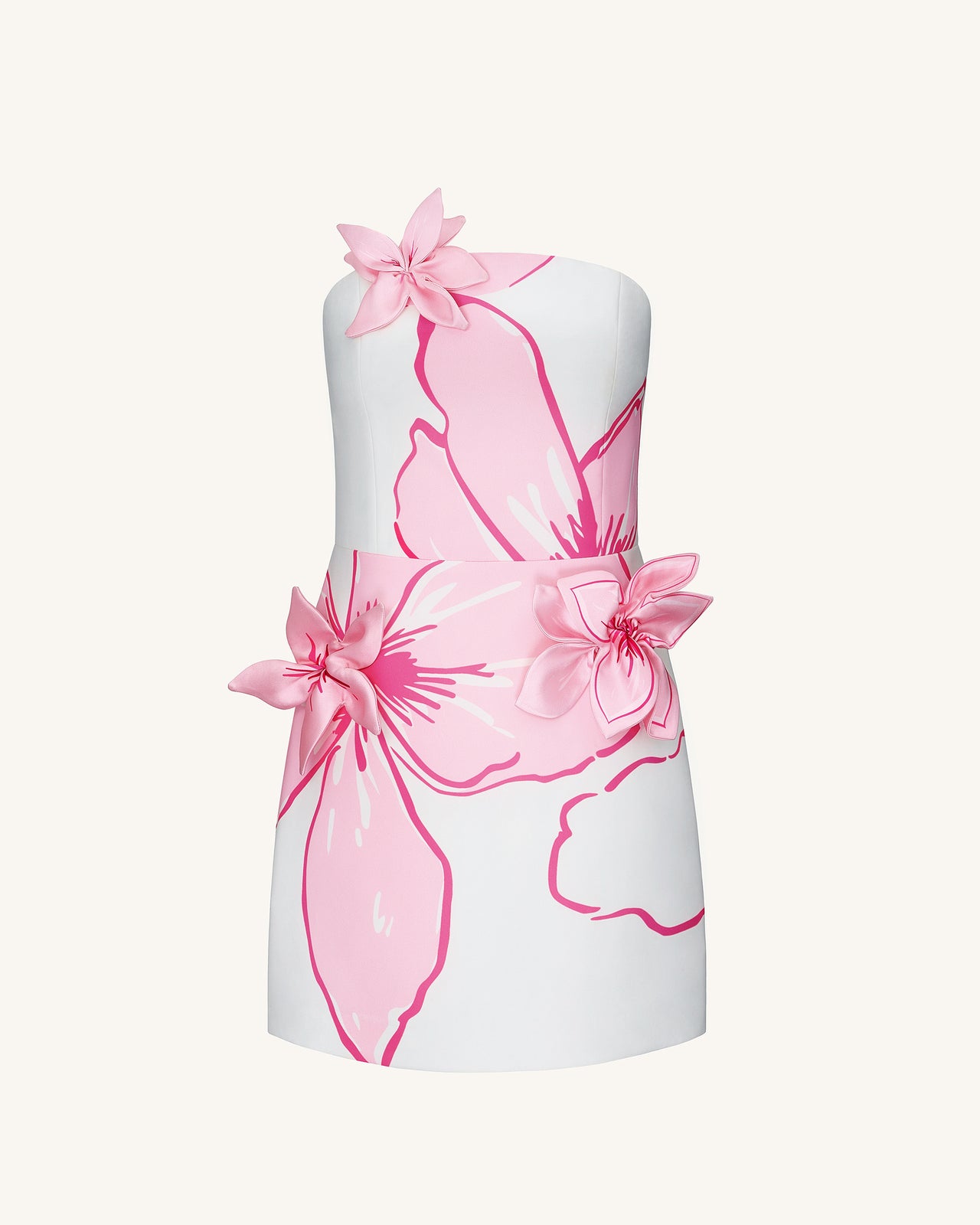 Robe courte avec appliqués floraux roses - Blanc/Rose