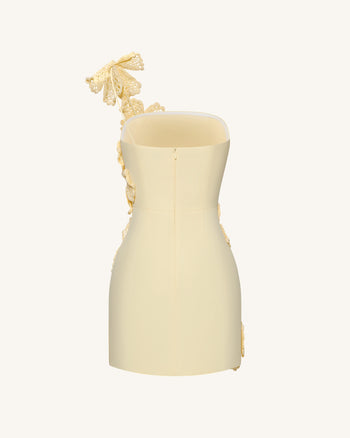 Robe courte mini crochet avec application florale - Jaune