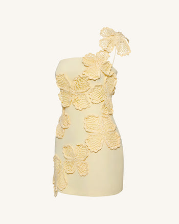 Robe courte mini crochet avec application florale - Jaune