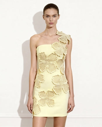 Robe courte mini crochet avec application florale - Jaune