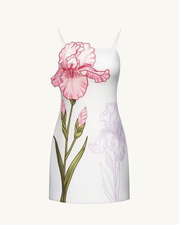 Robe courte à appliqué d'iris - Blanc