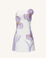 Robe courte sans bretelles à imprimé floral d'iris - Blanc