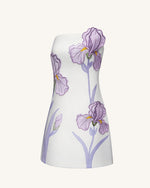 Robe courte sans bretelles à imprimé floral d'iris - Blanc
