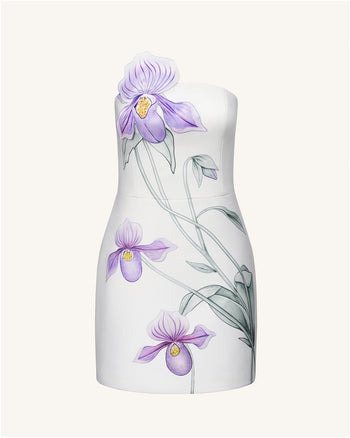 Robe courte à appliqué d'orchidée sabot - Blanc