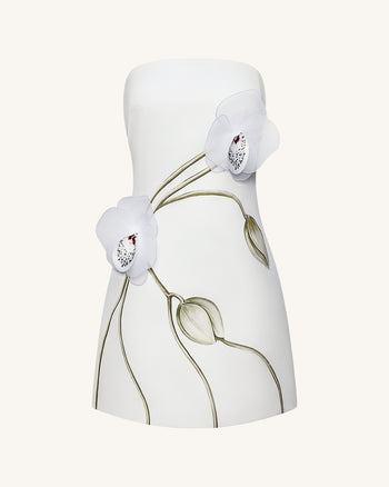 Robe bustier à appliqué orchidée - Blanc