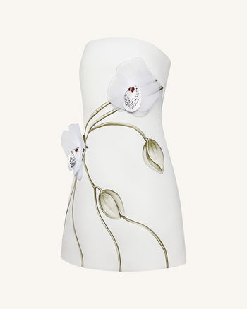 Robe bustier à appliqué orchidée - Blanc