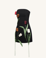 Robe bustier avec application de tulipe - Noir
