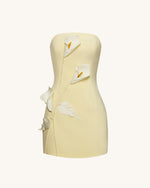 Robe bustier à appliques florales - Jaune