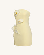 Robe bustier à appliques florales - Jaune