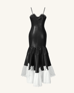 Robe en cuir Zora avec bordure en dentelle - Noir