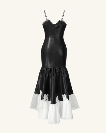 Robe en cuir Zora avec bordure en dentelle - Noir