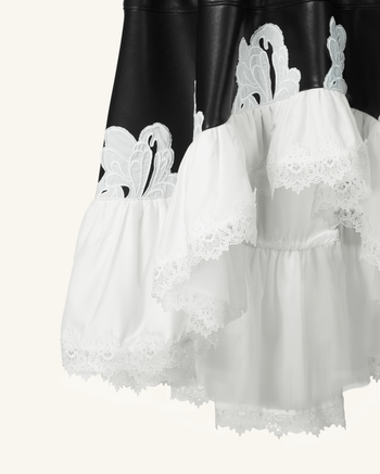Robe en cuir Zora avec bordure en dentelle - Noir