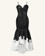 Robe en cuir Zora avec bordure en dentelle - Noir