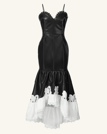Robe en cuir Zora avec bordure en dentelle - Noir