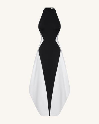 Robe longue monochrome à empiècements – Noir