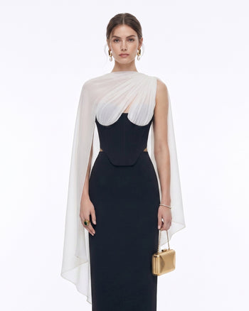 Top corset bustier avec cape transparente - Noir et blanc