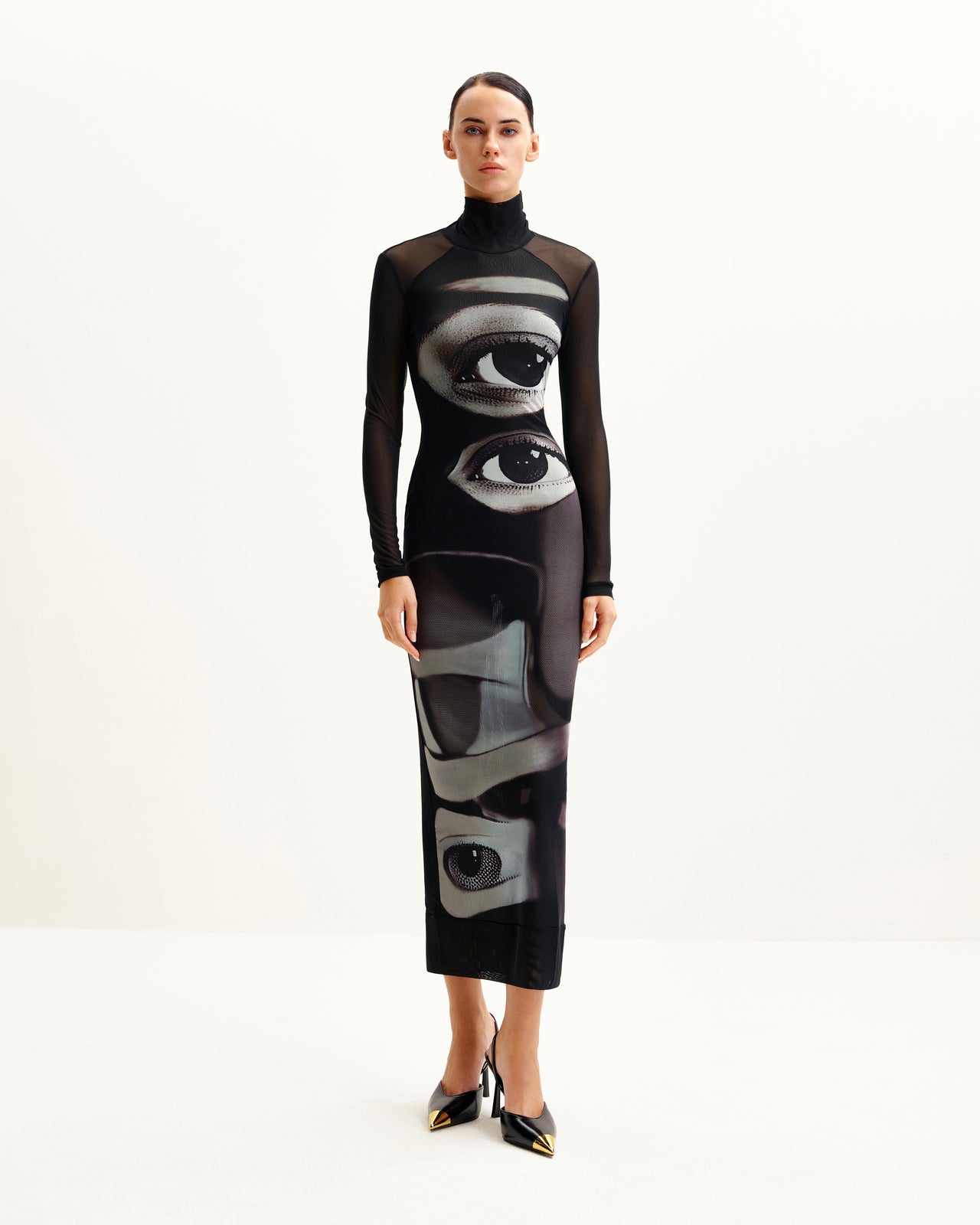 Robe en résille à imprimé yeux Sophia - Noir/Blanc