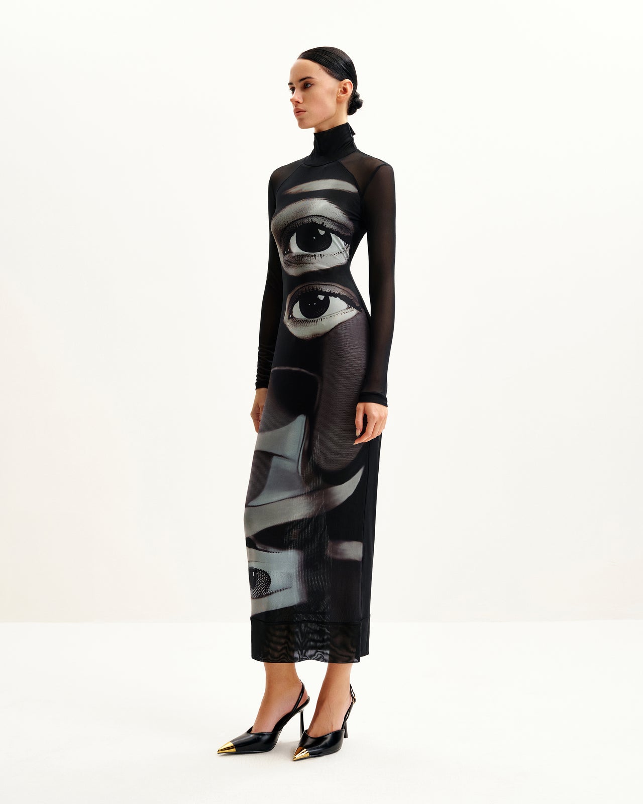 Robe en résille à imprimé yeux Sophia - Noir/Blanc