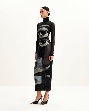 Robe en résille à imprimé yeux Sophia - Noir/Blanc