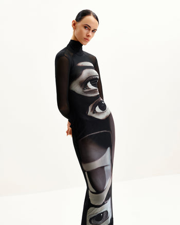 Robe en résille à imprimé yeux Sophia - Noir/Blanc