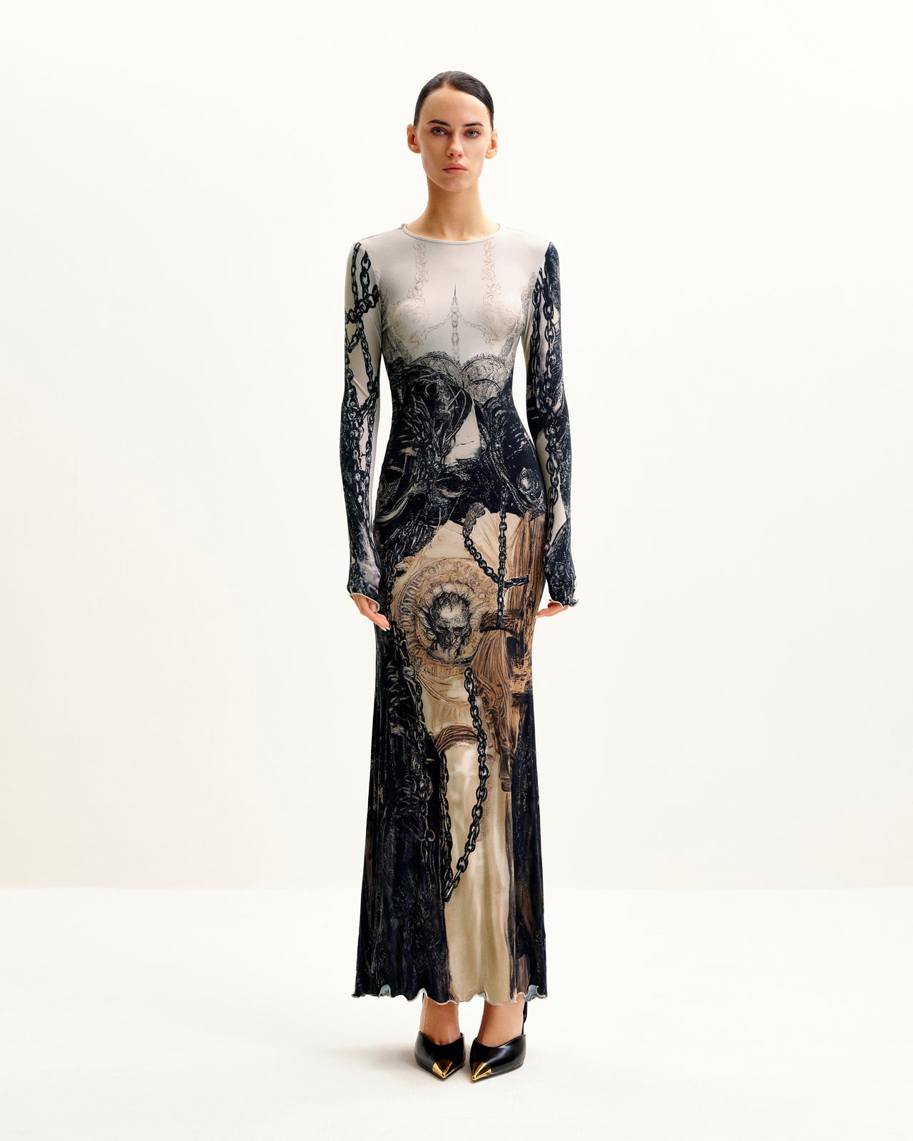 Robe Isabella à imprimé vintage - Marron et noir