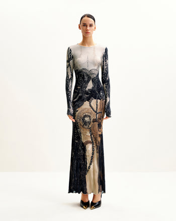Robe Isabella à imprimé vintage - Marron et noir